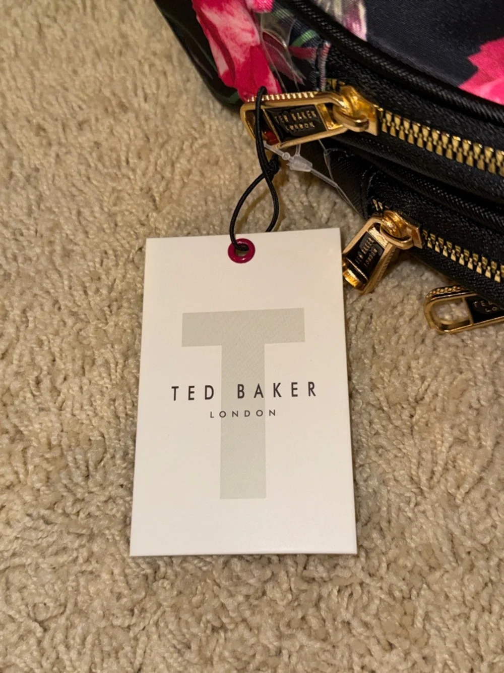 Ted Baker Black Floral Makeup Pouch with Pink Blooms